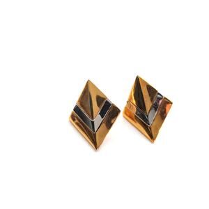 Vintage Estate Signed TAT Gold Tone Diamond MCM Modernist Stud Post Earrings
